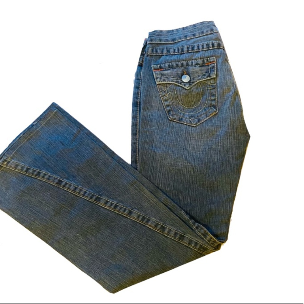 True Religion Grey Joey Row Seat Flare Jeans
